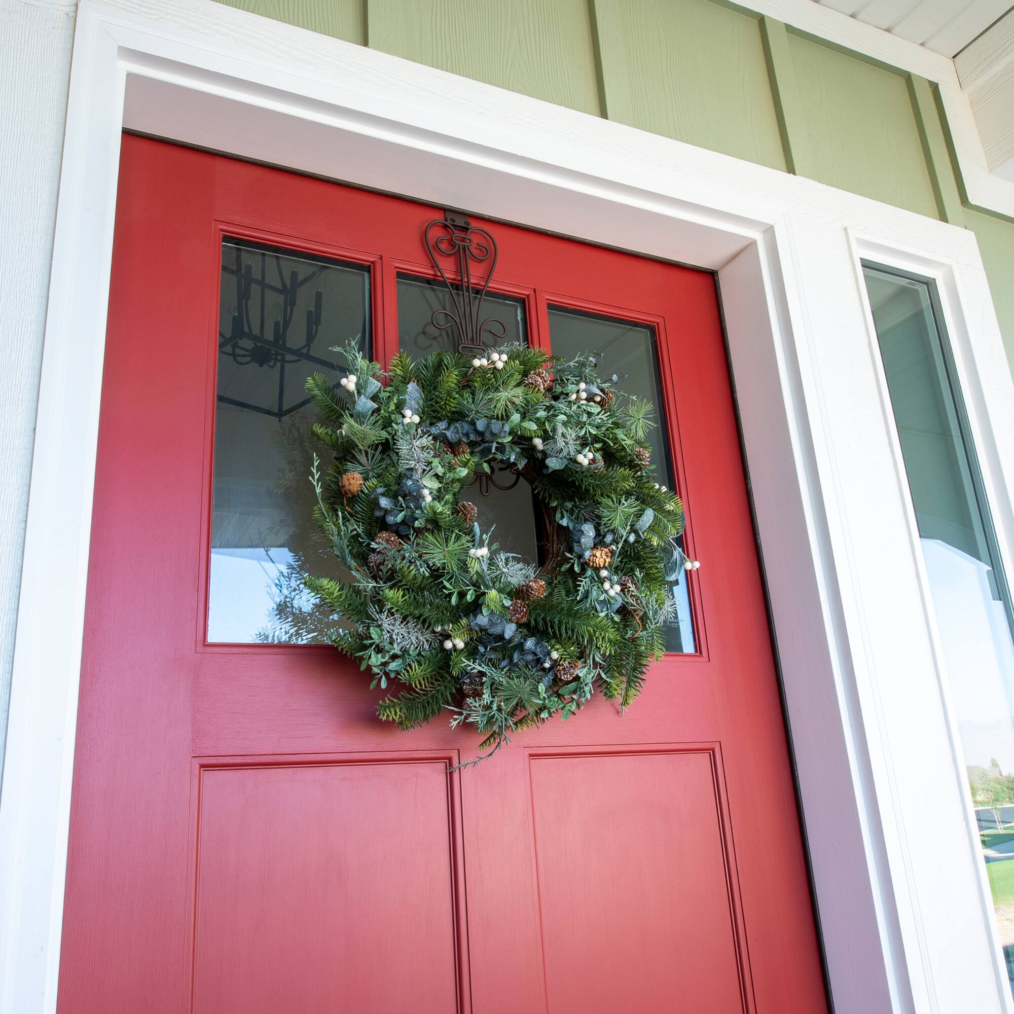 Village Lighting 24" Pre-Lit Rustic White Berry Christmas Wreath, Clear LED Lights